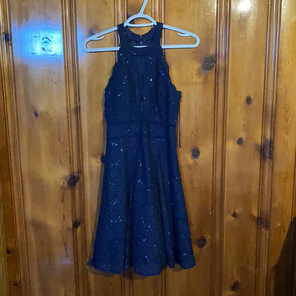 Nazy Blue High Shoulder Homecoming Dress